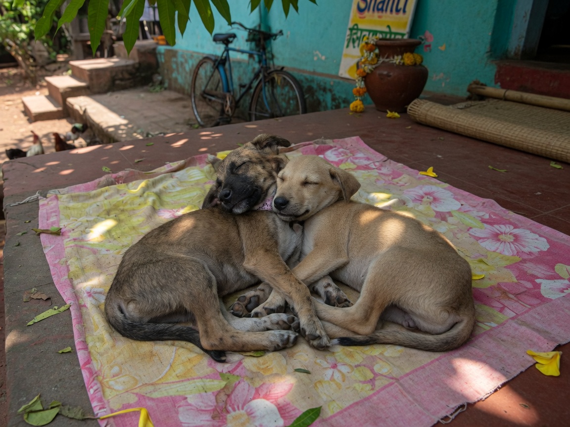 Rescued puppies sleeping peacefully together